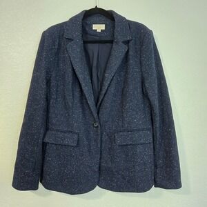 LOFT Navy Speckled Blazer Jacket Women‎ Size 12 Single Button Tweed Blend Preppy